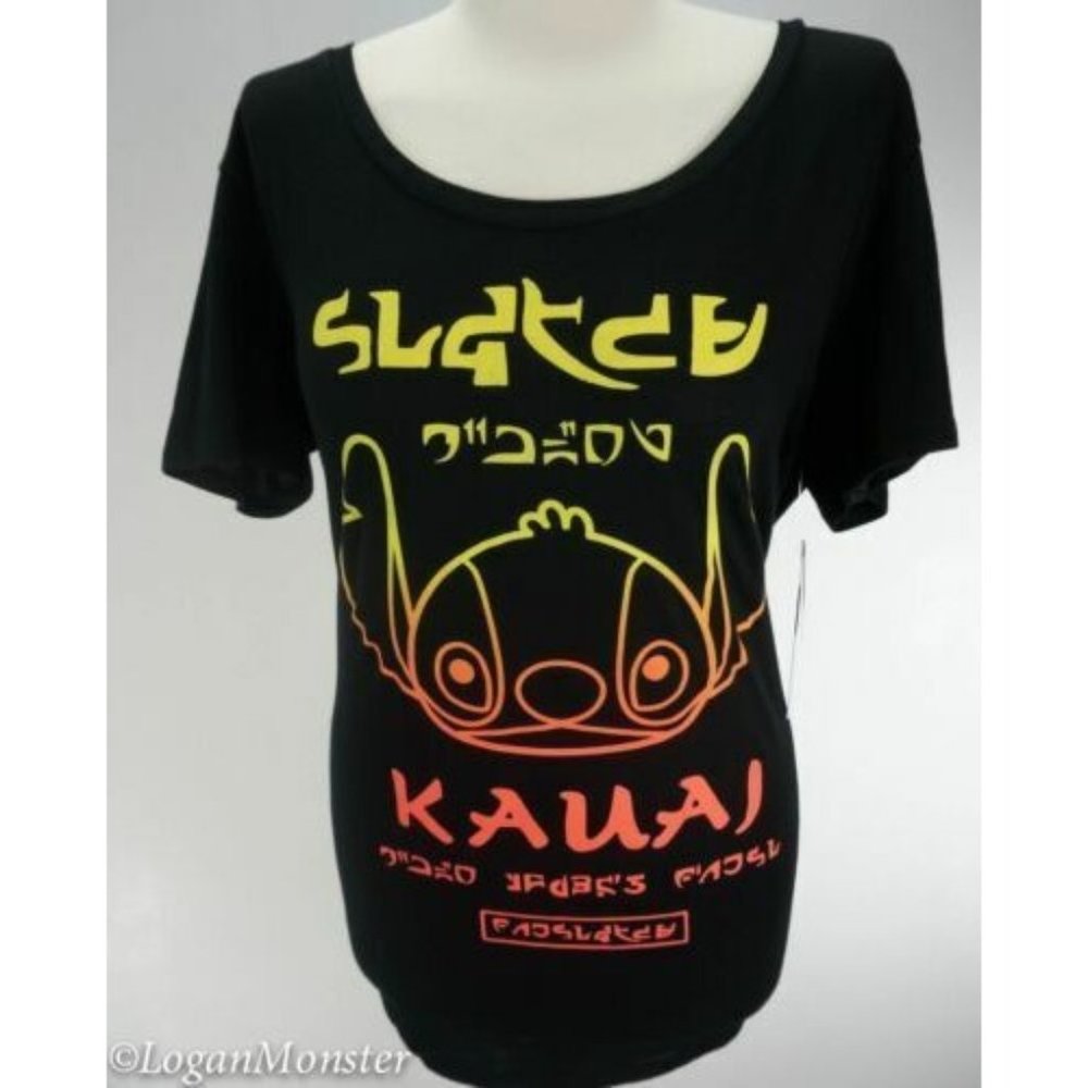 Disney by Neff M Women's Stitch Black Scoopneck T-Shirt